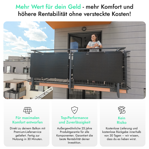 SIRIUS 800W Komplettset Leichtes Balkonkraftwerk für vertikale (90°) Balkonmontage