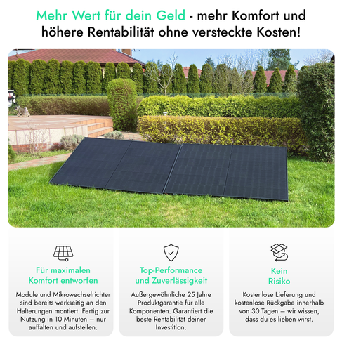 POLARIS 800W Komplettset Stecker-Solaranlage für flache Oberflächen mit Neigung von 20-35°